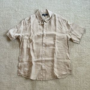 Quince Mens Driftwood-Tan European Linen Short Sleeve Shirt sz L Button Front Po